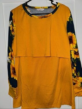 PatPat Mustard Sunflower-Print Layered Long Sleeve Nursing Top